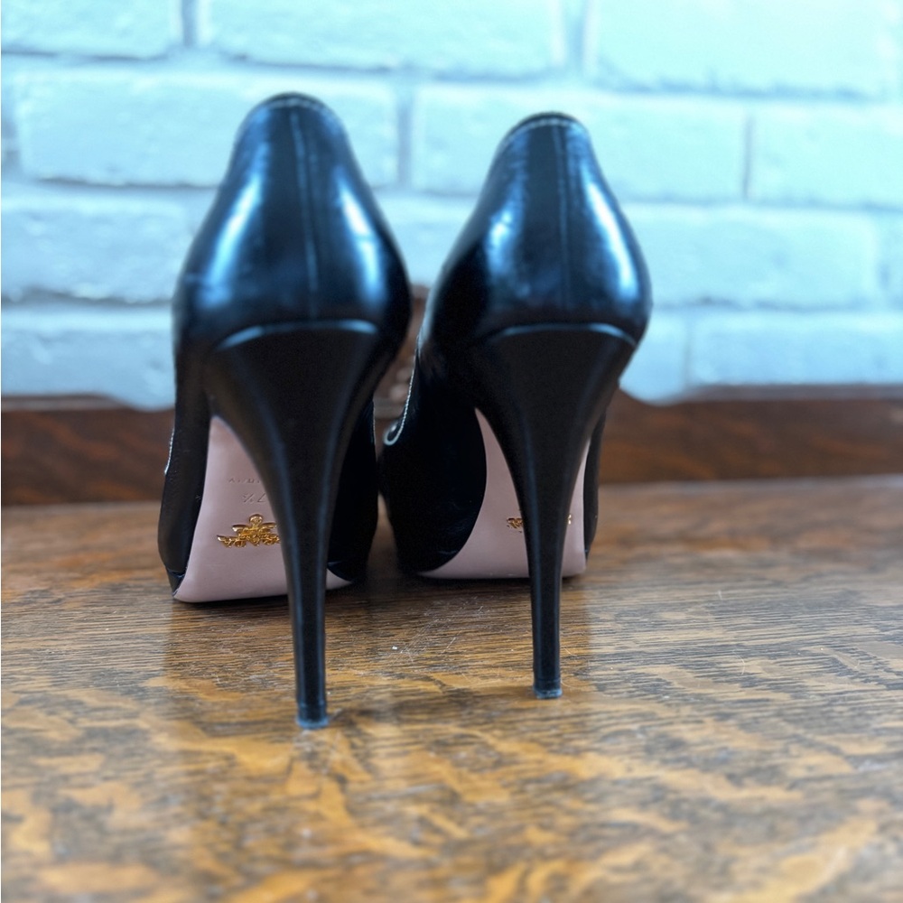 Prada Black Leather Peep-Toe Heels - image 4